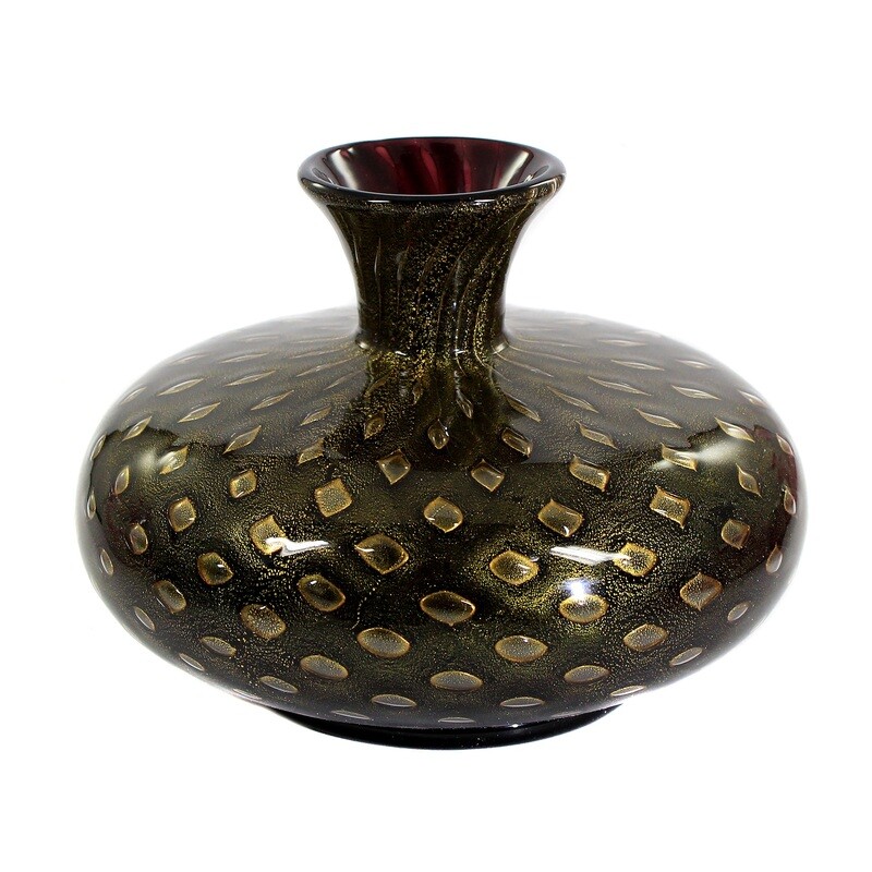 Vase in dark purple glass with symmetrical bubbles, A. Seguso a Bolle