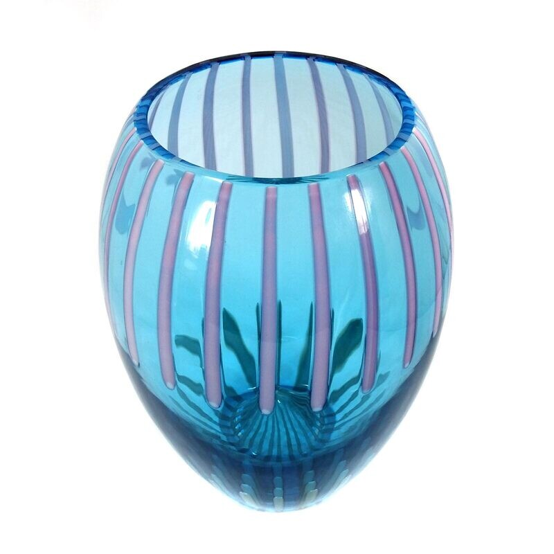 Vase made of light blue glass with band fusions, Vetreria Gino Cenedese