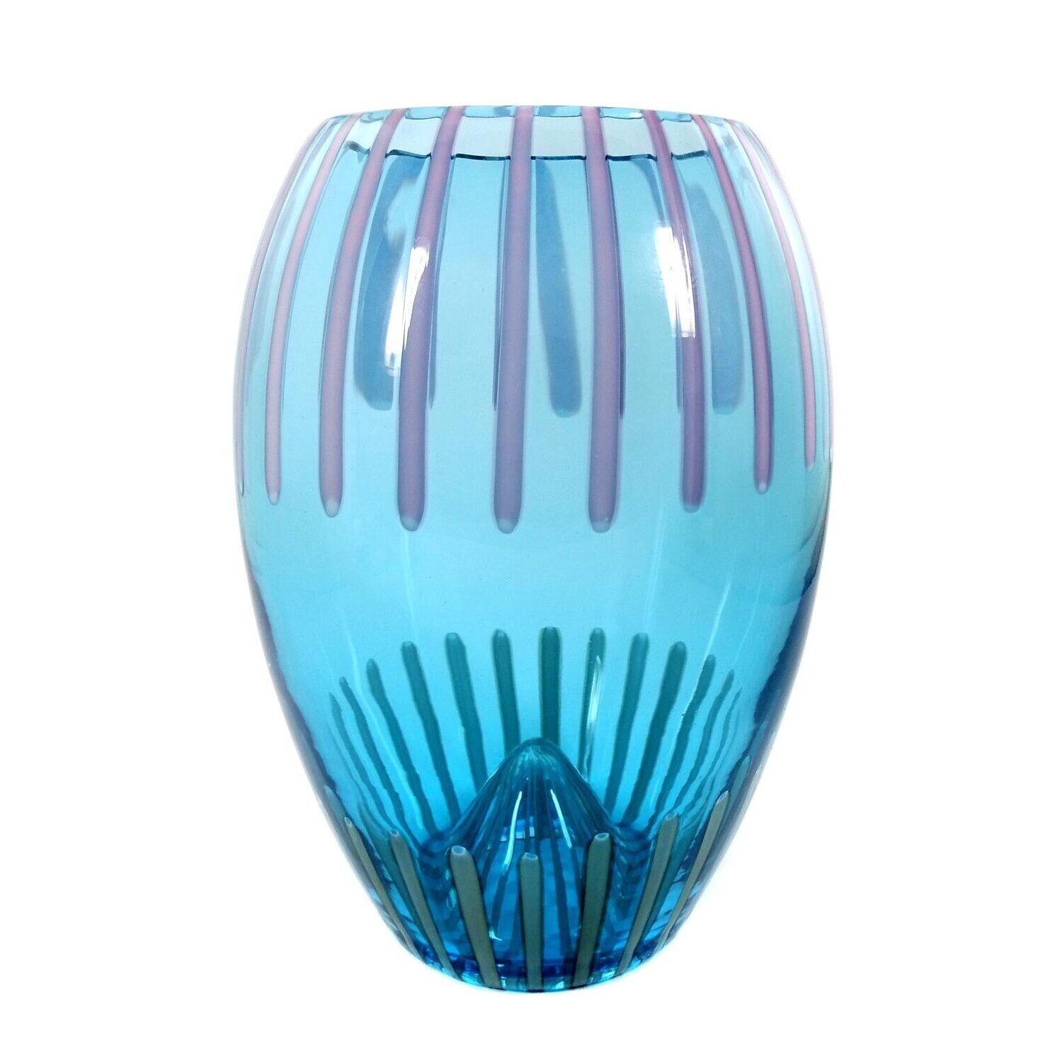 Vase made of light blue glass with band fusions, Vetreria Gino Cenedese
