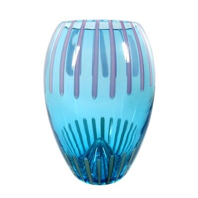 Vase aus hellblauem Glas mit Bandeinschmelzungen, Vetreria Gino Cenedese