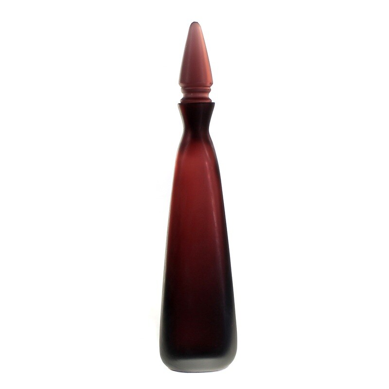 Carafe / tall bottle in topaz colored glass, Venini Inciso, signed 1992
