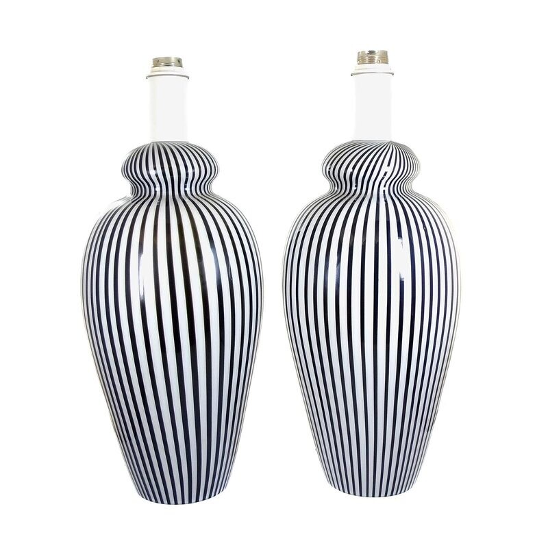 Large pair of lamps with vertical decor, Venini for Vetri Murano