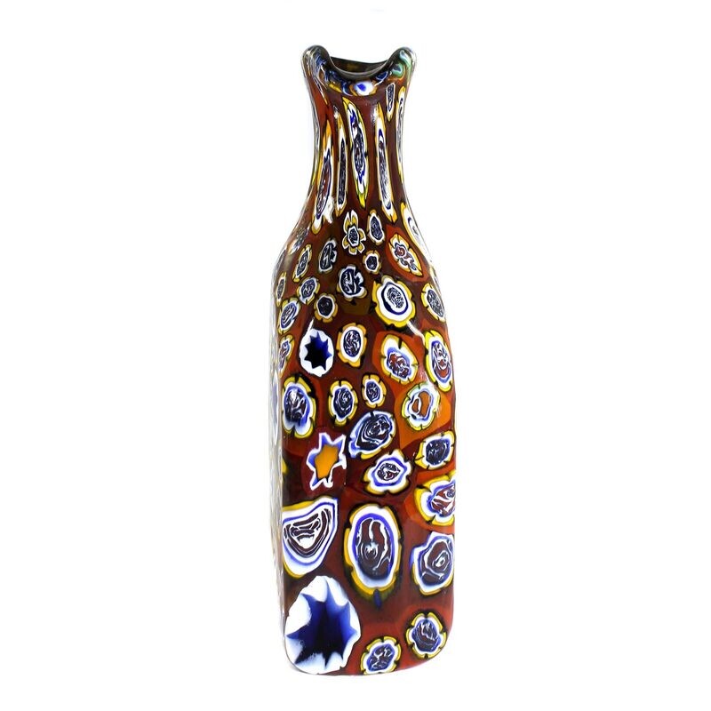 Opaque brown glass bottle vase with murrines, Manifattura di Murano