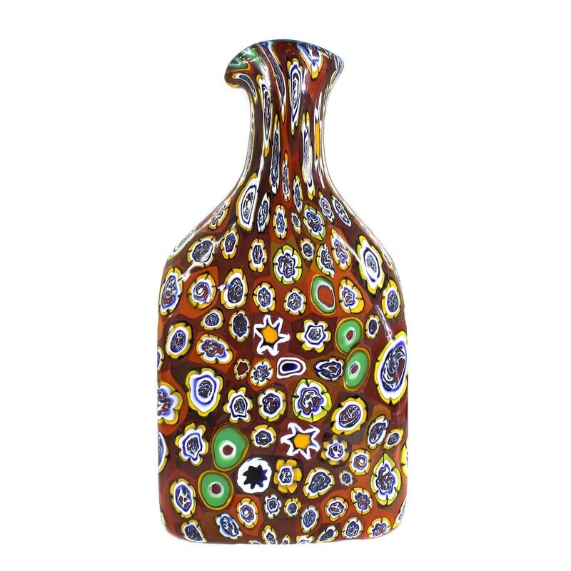 Opaque brown glass bottle vase with murrines, Manifattura di Murano