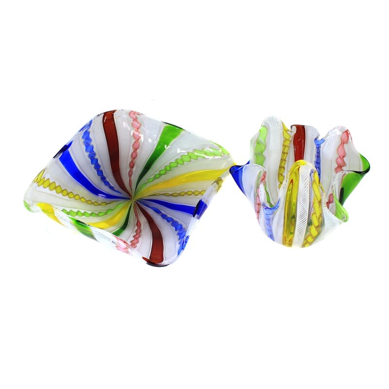 Fazzoletto and bowl with Zanfirico, Lattimo and a Canne threads, Murano