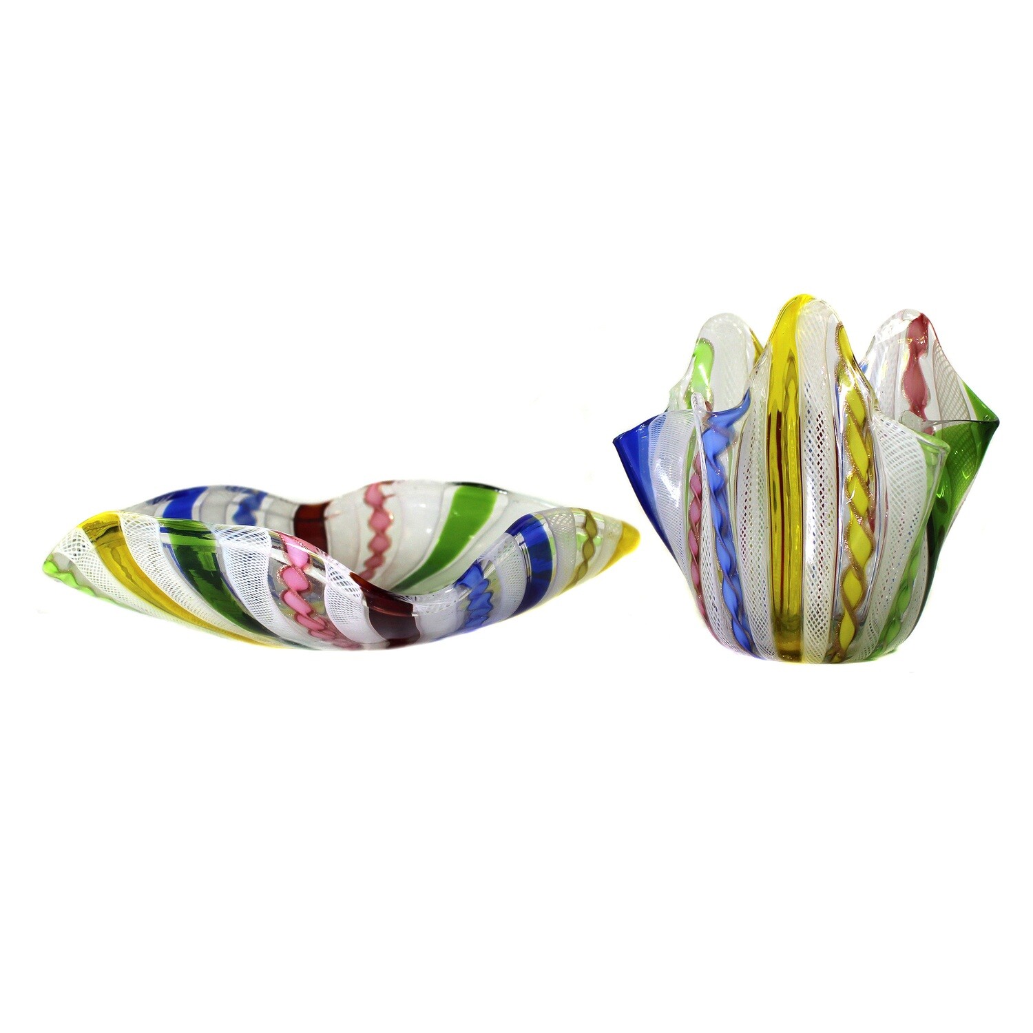 Fazzoletto and bowl with Zanfirico, Lattimo and a Canne threads, Murano