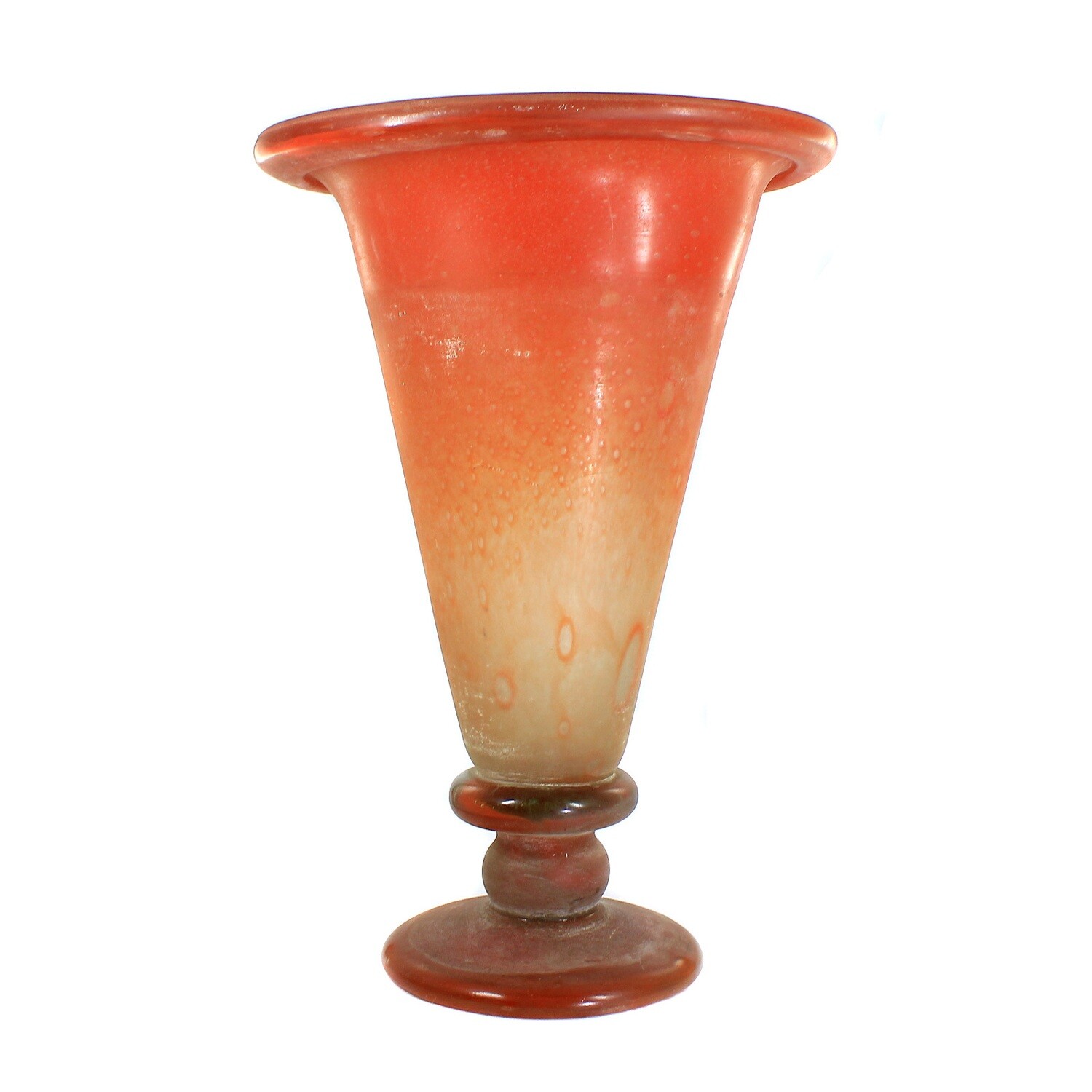 Große trichterförmige Vase mit orangen Pulvereinschmelzungen &amp; Scavo Dekor