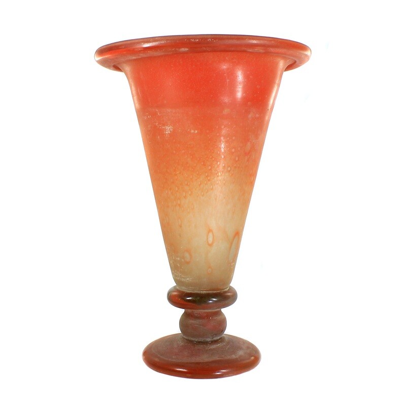 Large funnel-shaped vase with orange powder melts &amp; Scavo decor