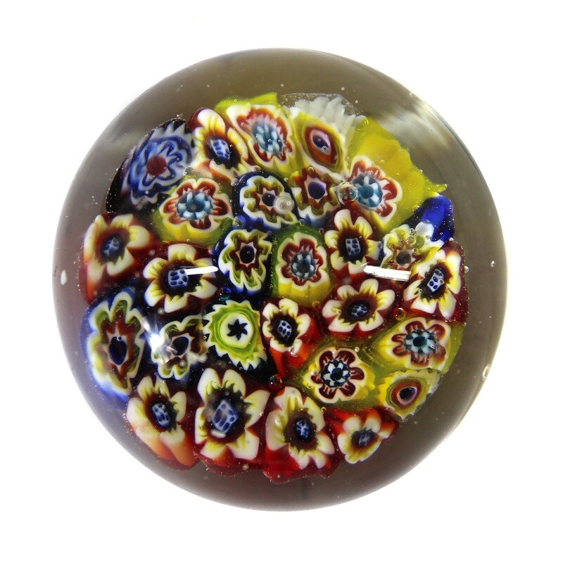 Paperweight made of colorless glass with murrines, probably Vistosi, Murano