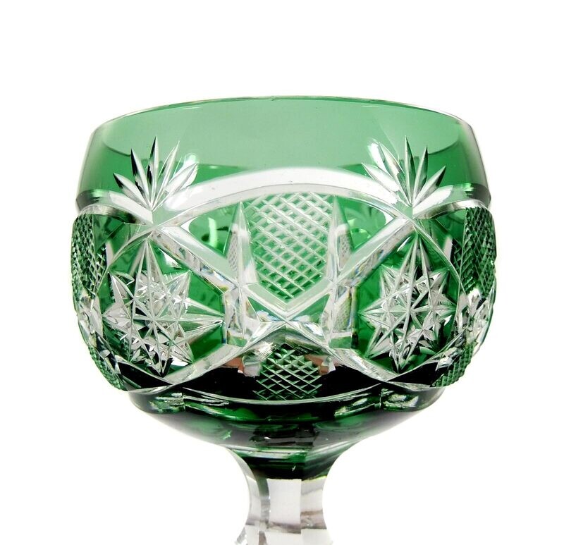 Stem glass with green overlay, Josephinenhütte, form 9528 around 1928-35