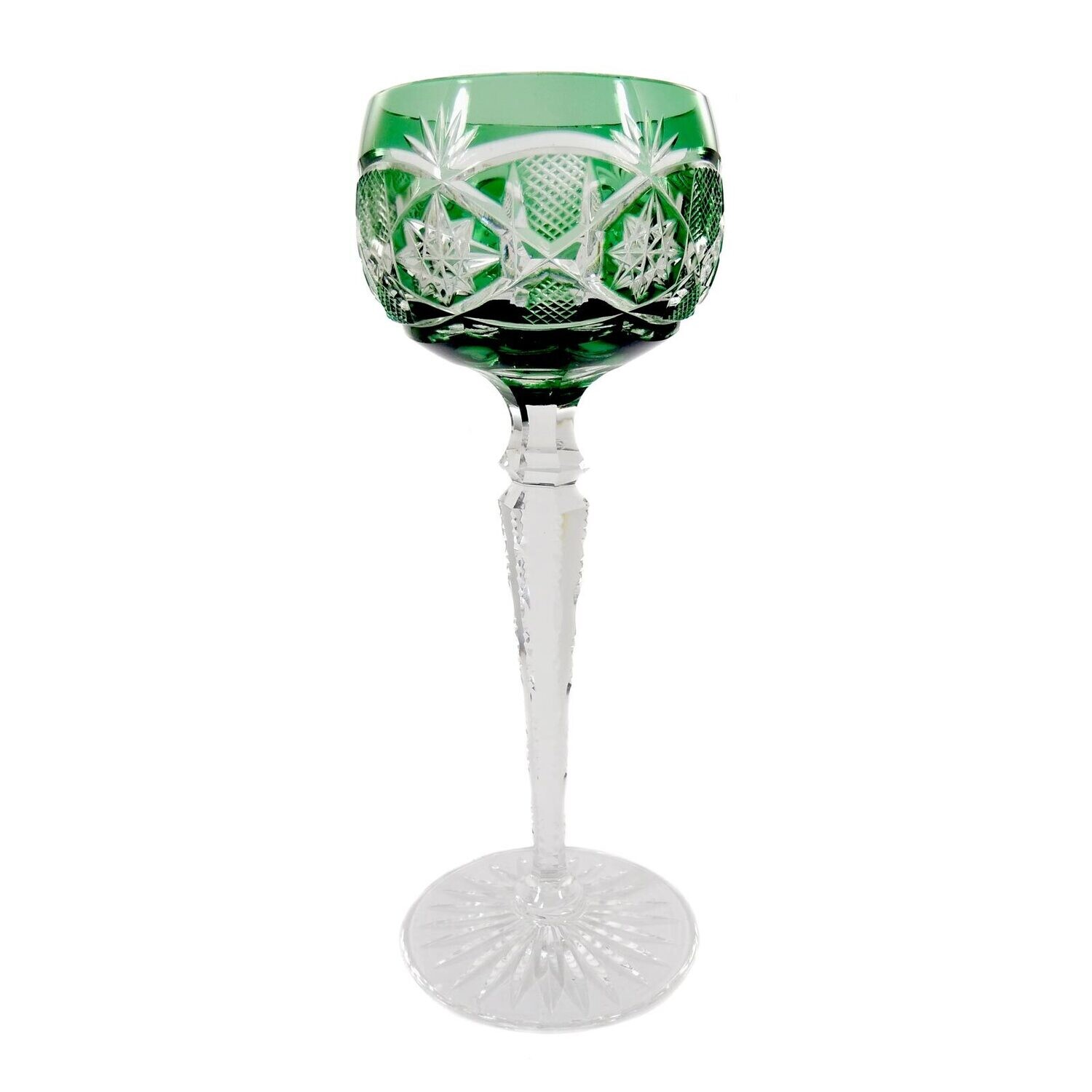 Stem glass with green overlay, Josephinenhütte, form 9528 around 1928-35