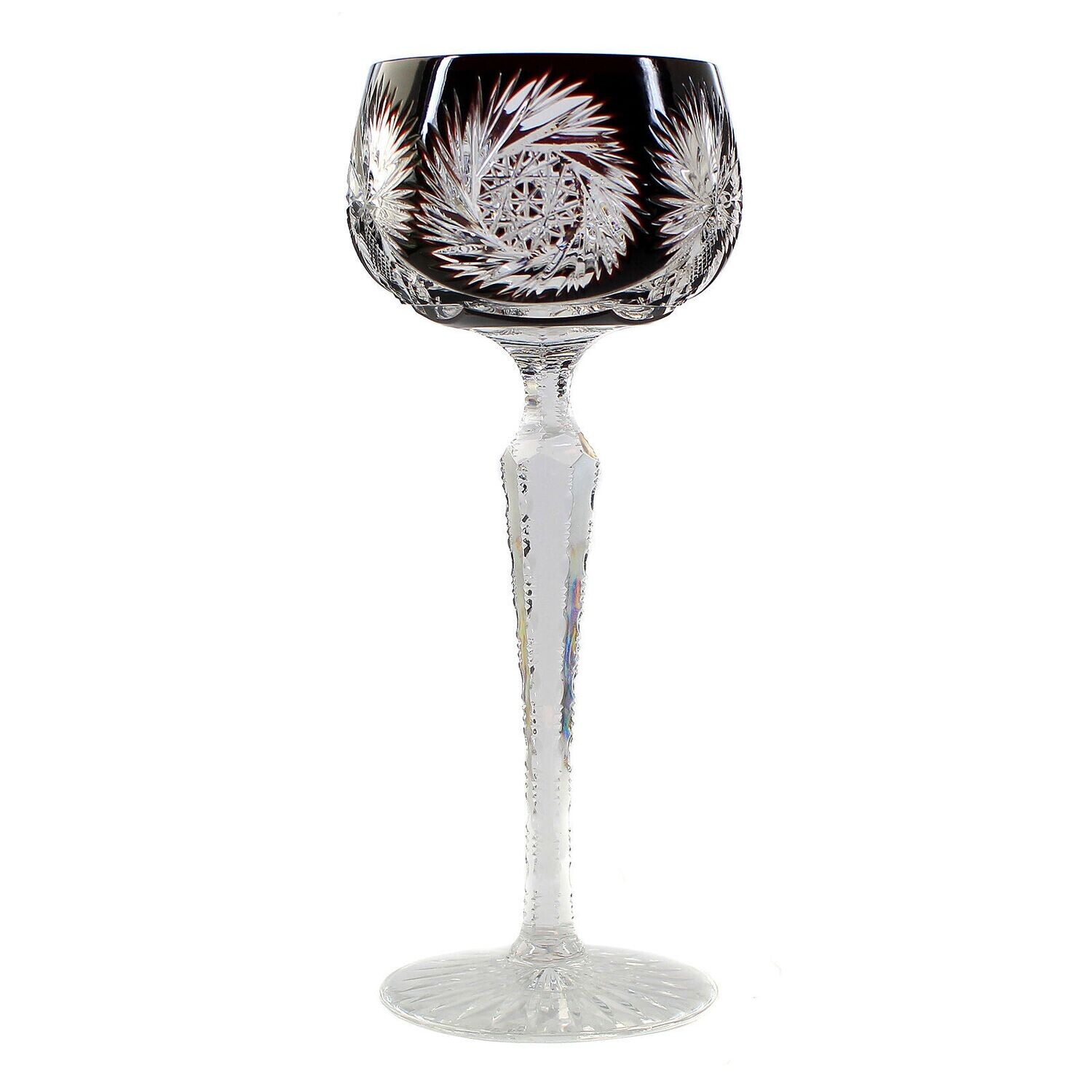 Stem glass with copper ruby overlay &amp; decorative cut decoration, Josephinenhütte around 1920