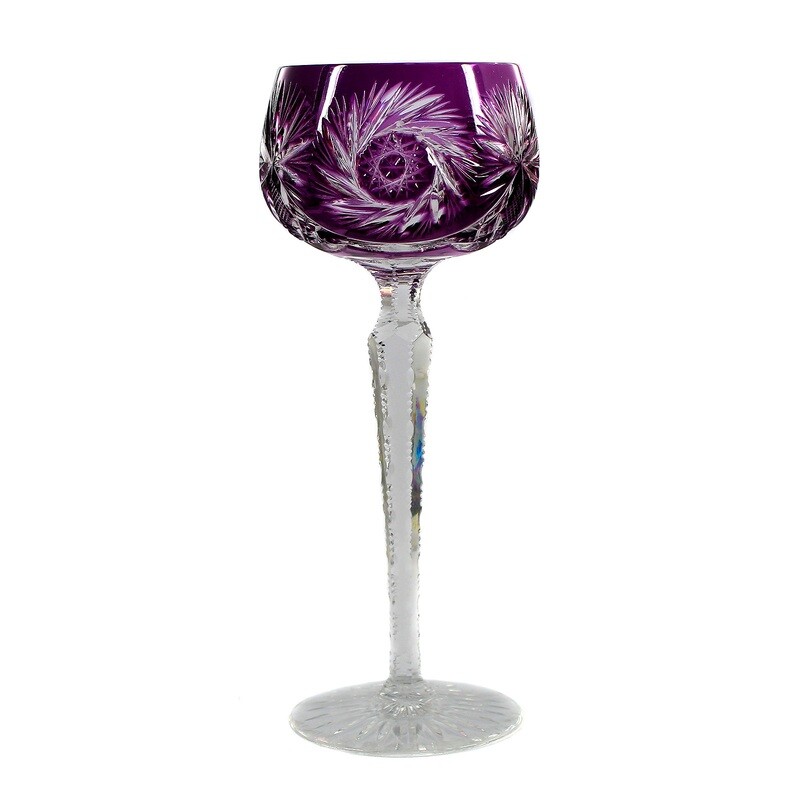 Stem glass with purple overlay &amp; decorative cut decoration, Josephinenhütte around 1920