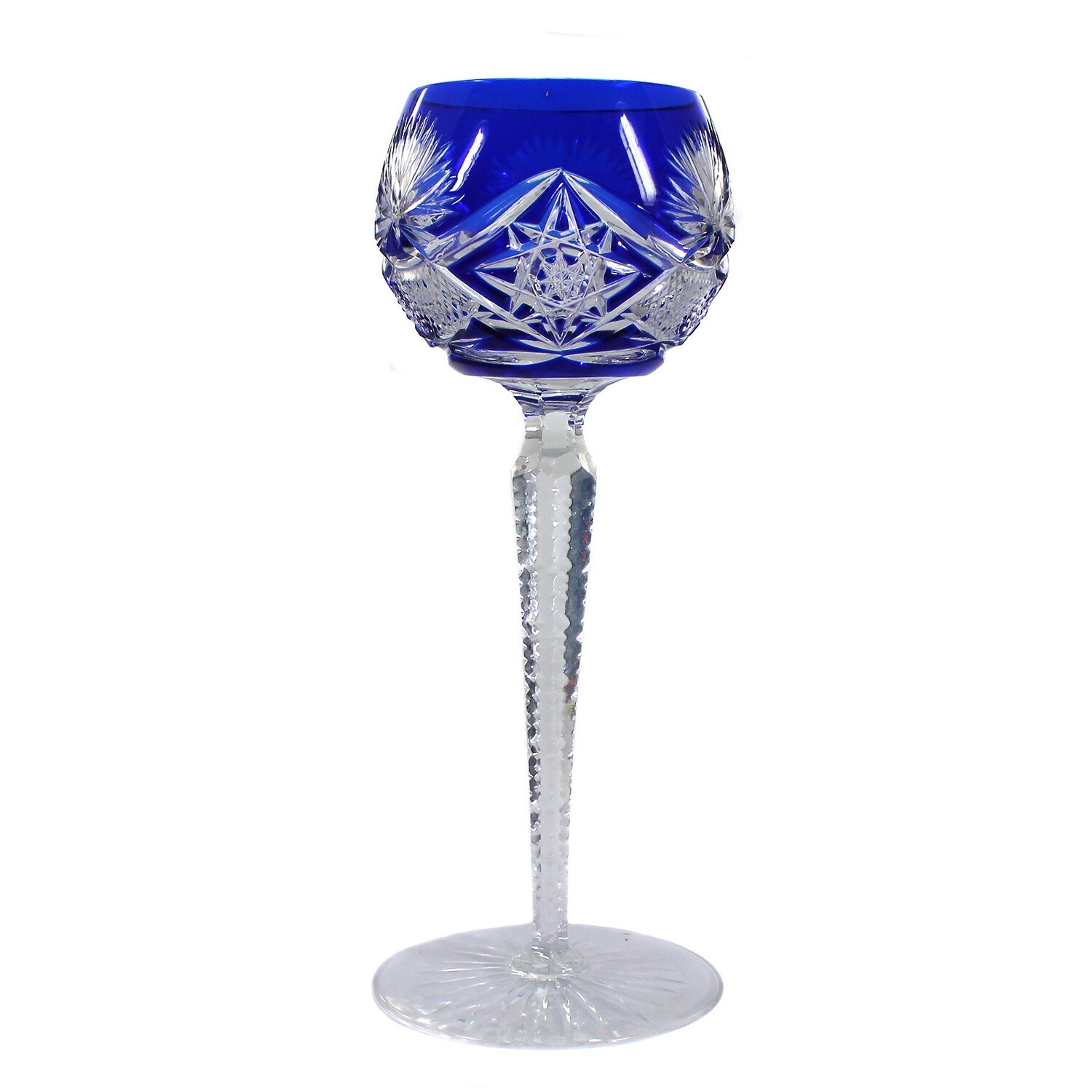 Stem glass with cobalt blue overlay &amp; decorative cut decoration, Josephinenhütte around 1920