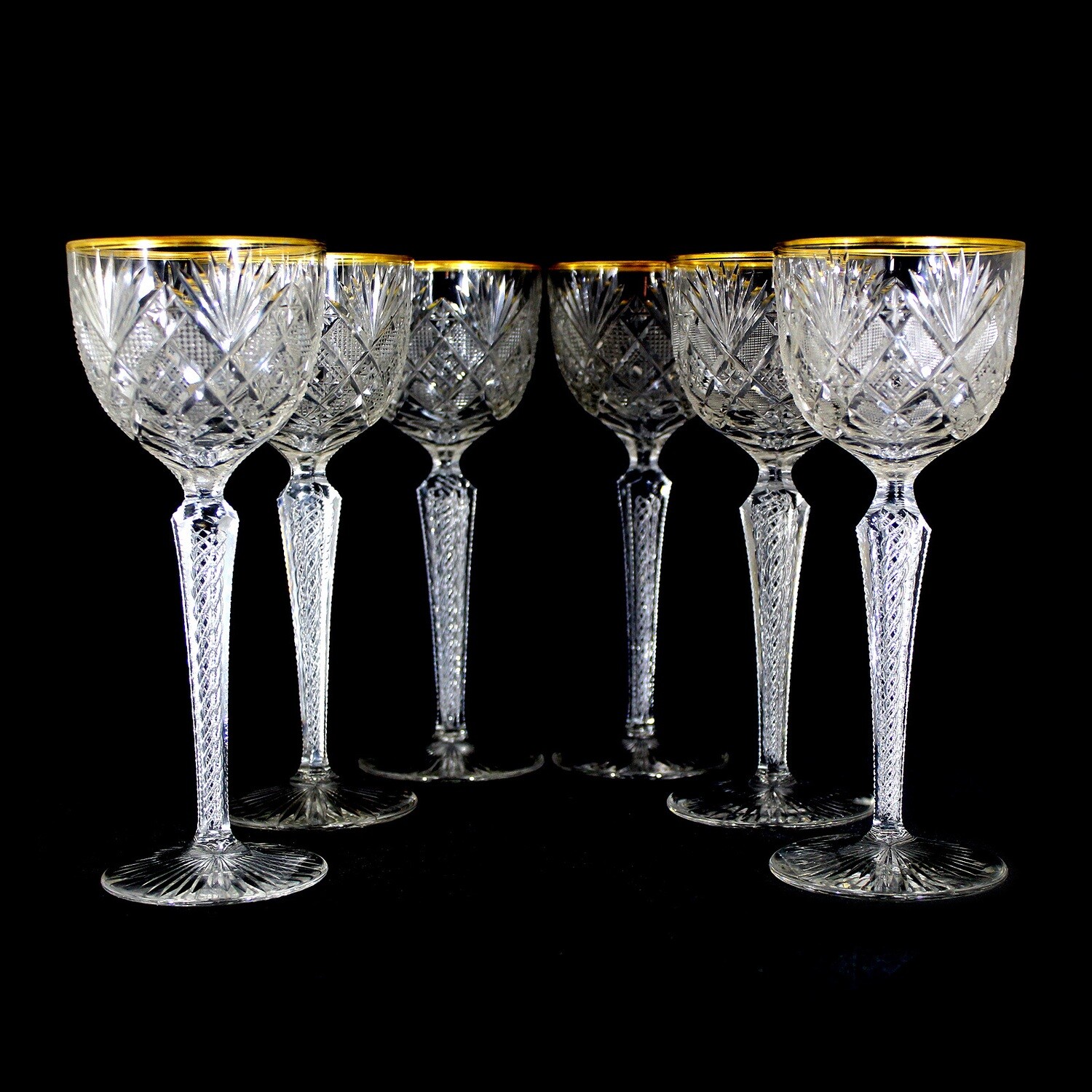 6 stemmed glass with air filigree, Josephinenhütte, designed by S. Haertel around 1915