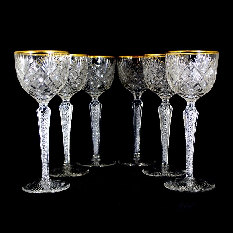 6 stemmed glass with air filigree, Josephinenhütte, designed by S. Haertel around 1915