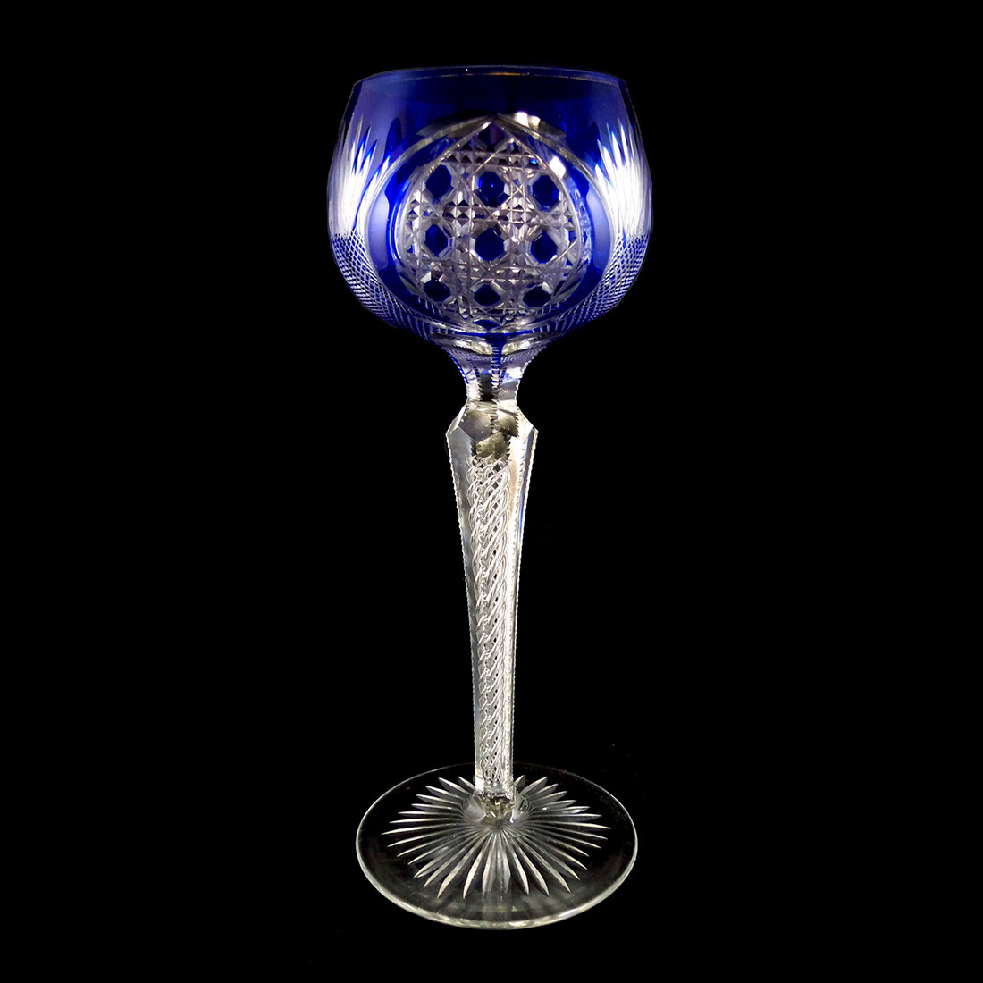 Overlaid stem glass with air filigree, Josephinenhütte, designed by S. Haertel