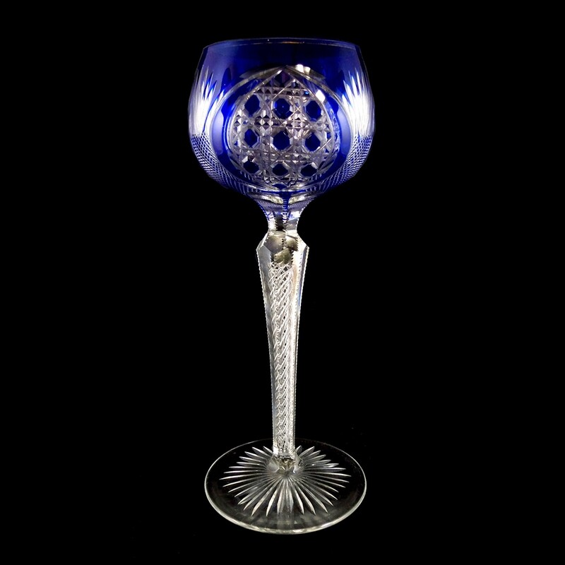 Overlaid stem glass with air filigree, Josephinenhütte, designed by S. Haertel
