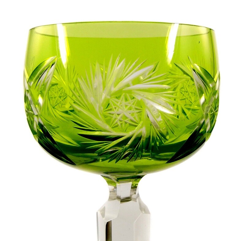 Stem glass with green-yellow bowl, designed by S. Haertel, Josephinenhütte around 1920