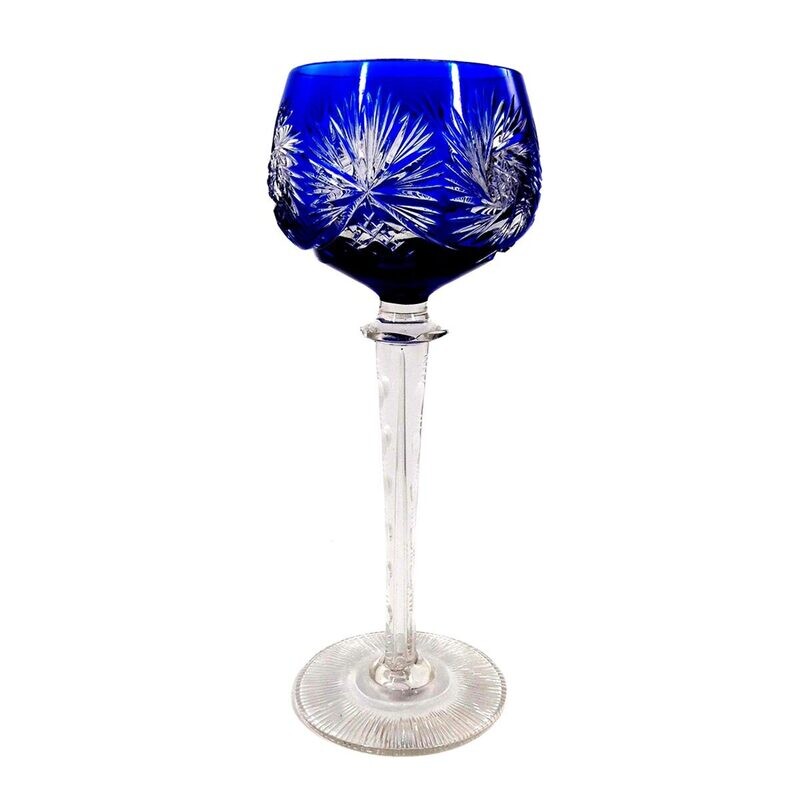 Stem glass with cobalt blue overlay, Josephinenhütte, designed by S. Haertel around 1910