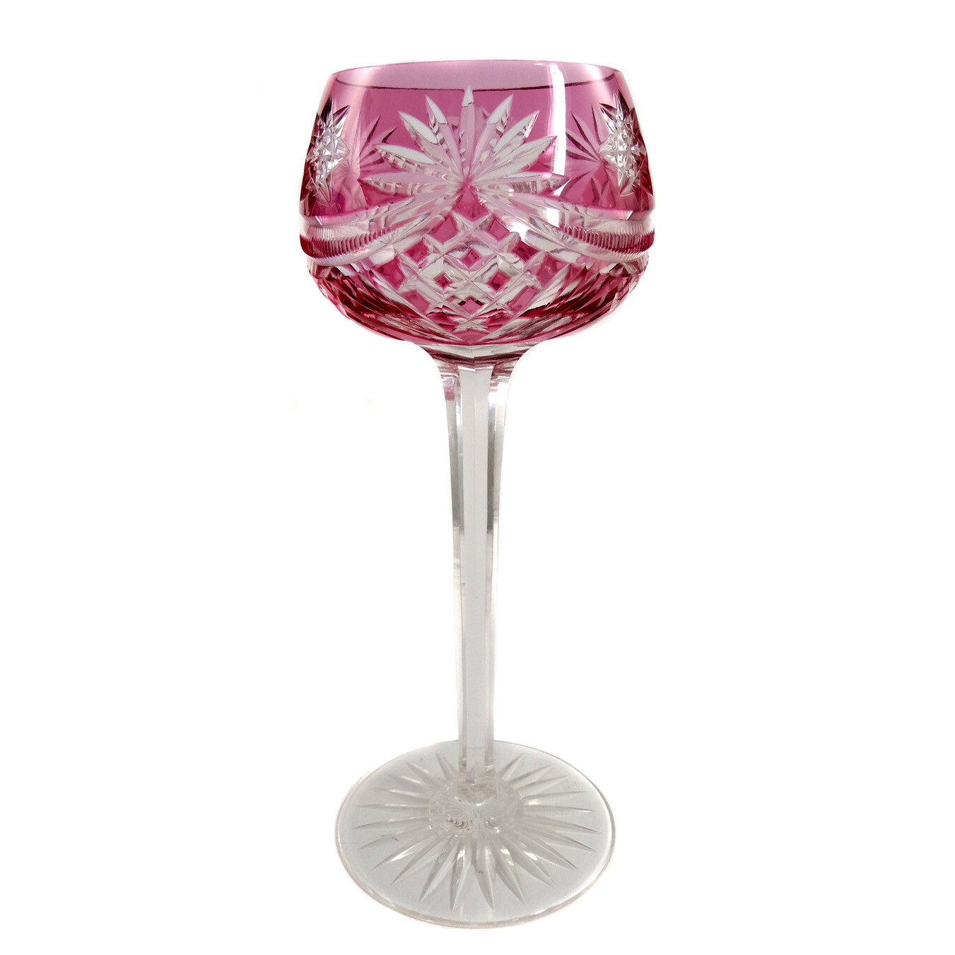 Overlay Roman with a rose-colored cup, designed by S. Haertel, Josephinenhütte around 1920