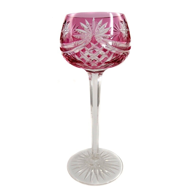 Overlay Roman with a rose-colored cup, designed by S. Haertel, Josephinenhütte around 1920