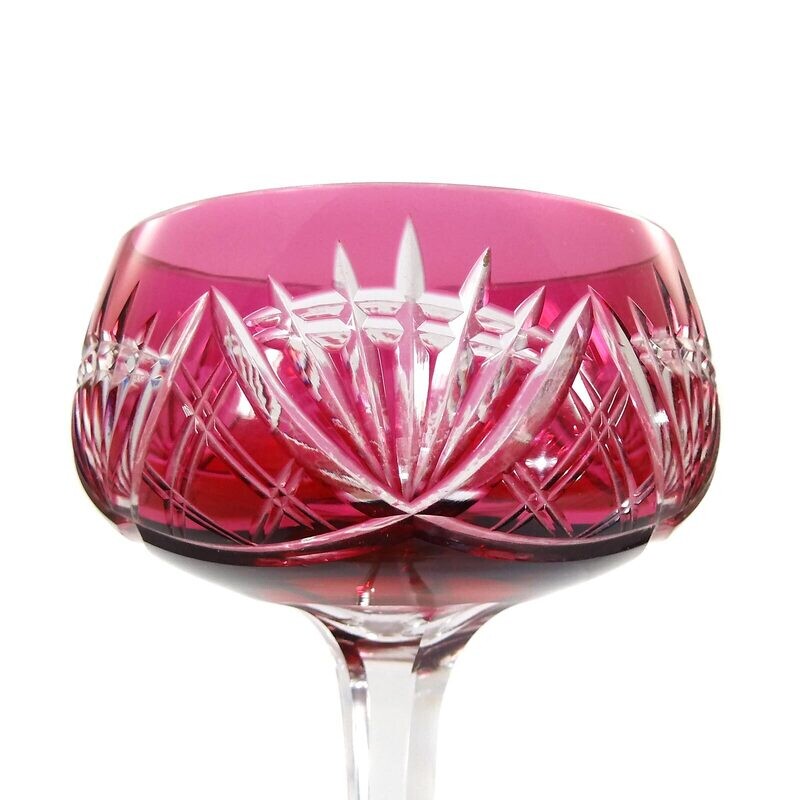 Stem glass made of colorless crystal glass with rose-colored overlay, Josephinenhütte