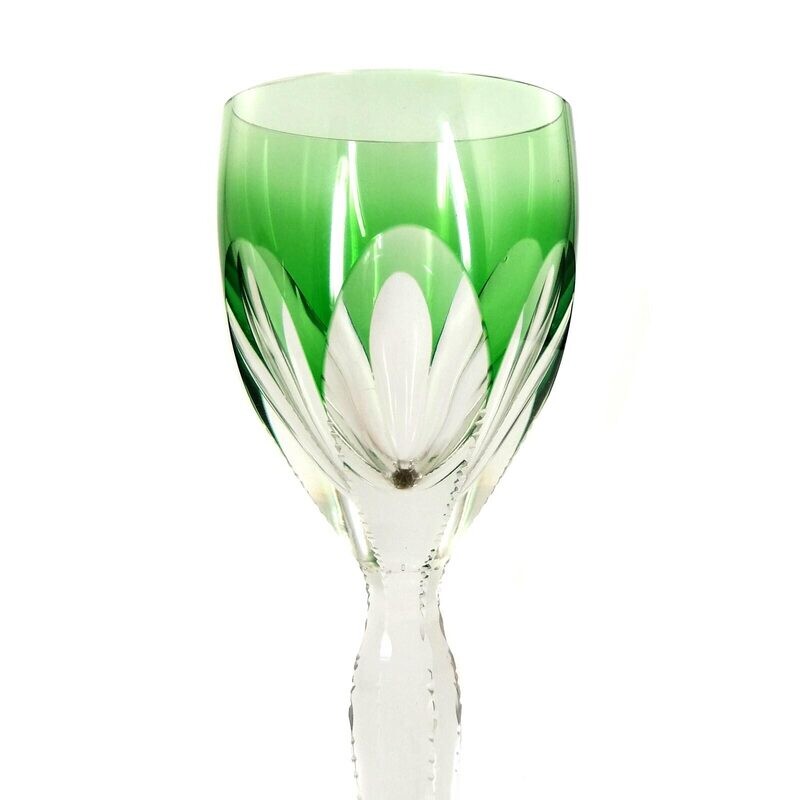 Stem glass with green overlay and six-fold paring cut, Josephinenhütte