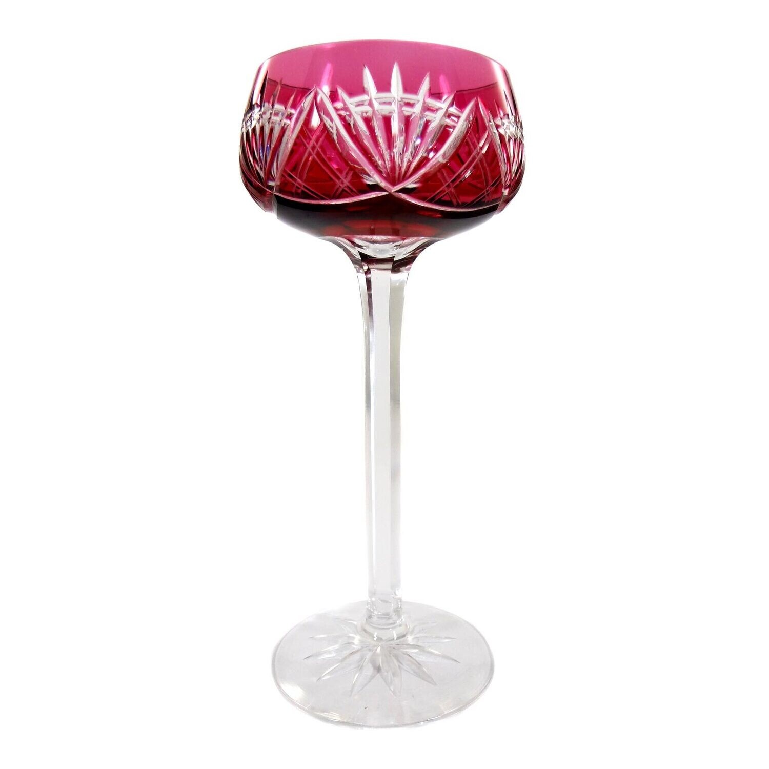 Stem glass made of colorless crystal glass with rose-colored overlay, Josephinenhütte