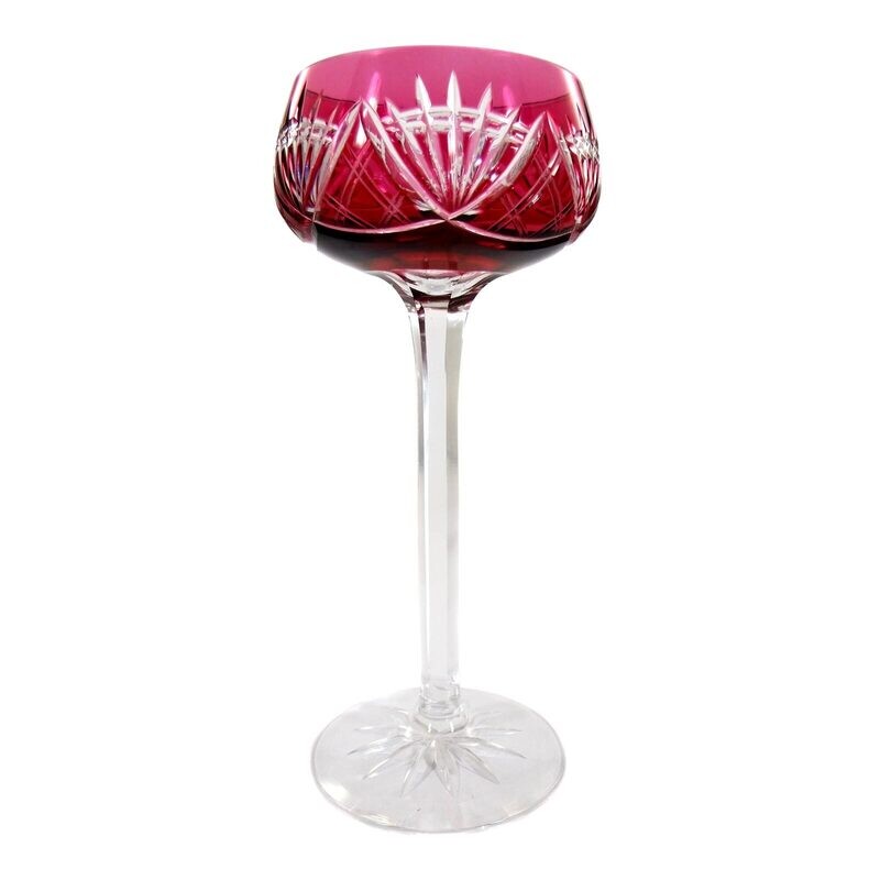 Stem glass made of colorless crystal glass with rose-colored overlay, Josephinenhütte