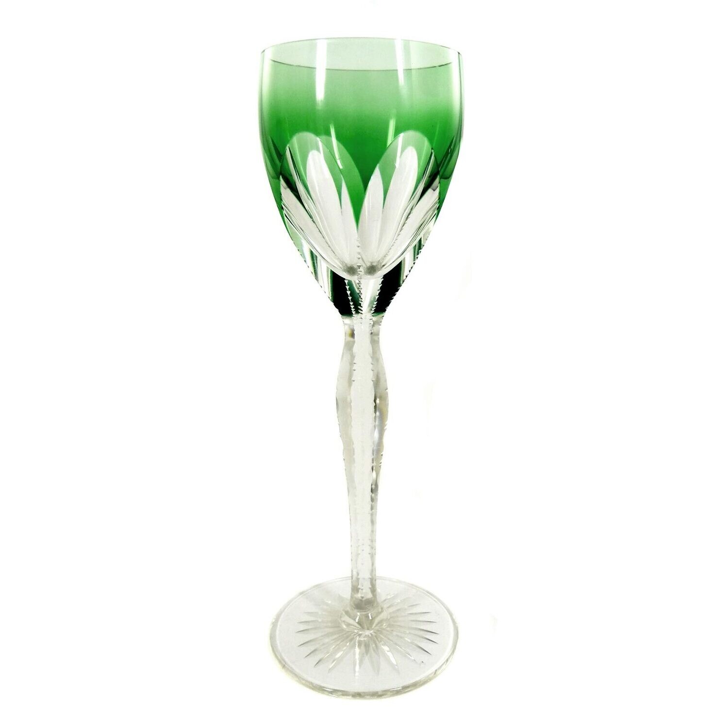 Stem glass with green overlay and six-fold paring cut, Josephinenhütte