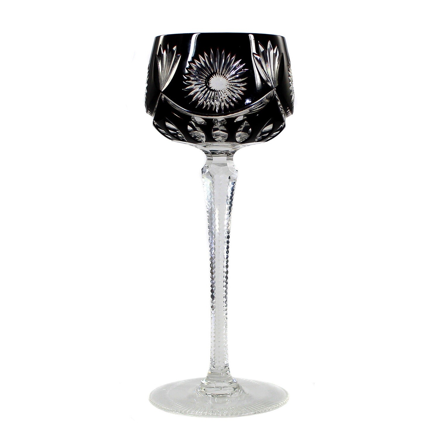 Stem glass with black-violet overlay and cut decoration, Josephinenhütte