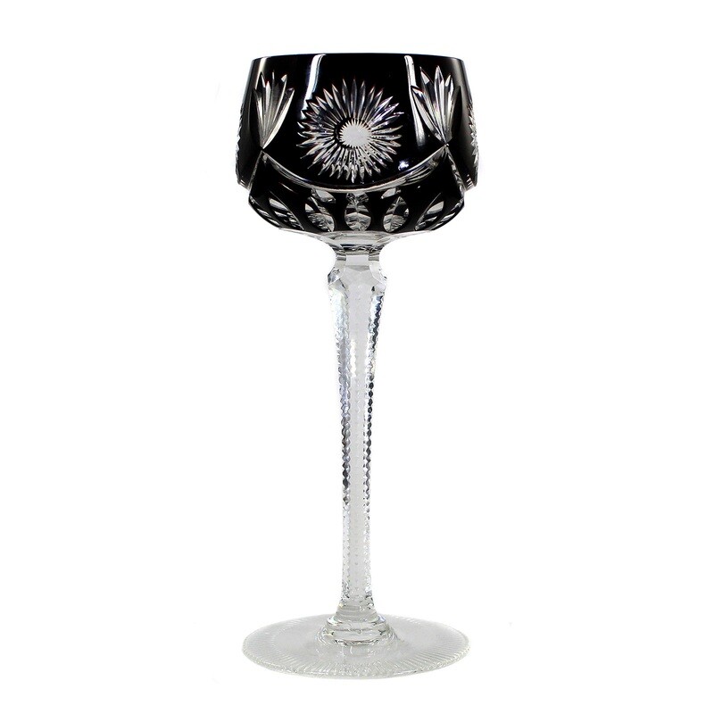 Stem glass with black-violet overlay and cut decoration, Josephinenhütte
