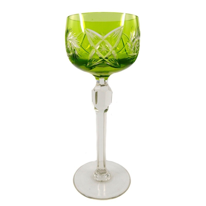 Stem glass with green-yellow bowl, designed by S. Haertel, Josephinenhütte around 1920