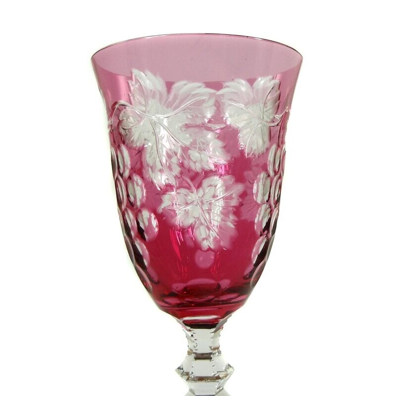 Stem glass with rose-colored overlay and grape decoration, Josephinenhütte