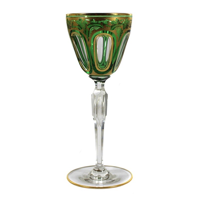 6 stem glasses with overlay &amp; gold decoration, designed by A. Pfohl, Josephinenhütte around 1920