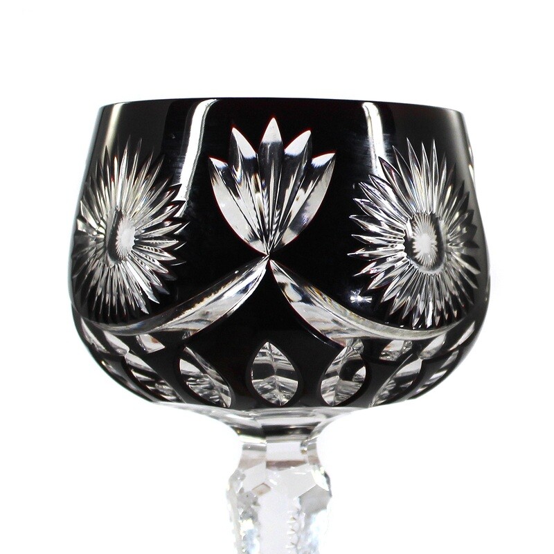 Stem glass with black-violet overlay and cut decoration, Josephinenhütte