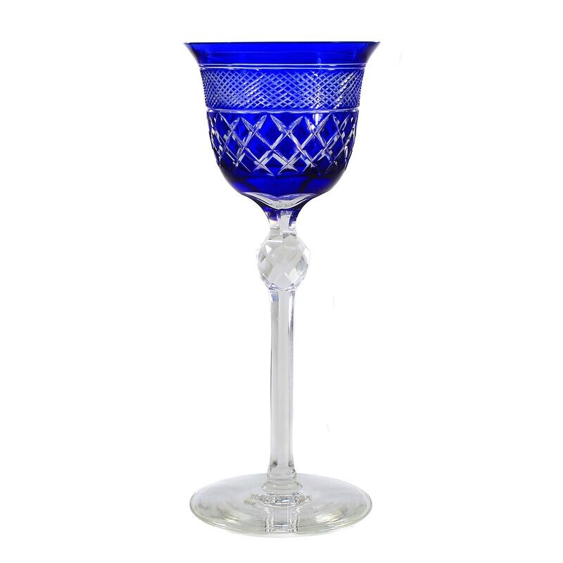 Stem glass with cobalt blue overlay &amp; decorative cut decor, Josephinenhütte around 1920