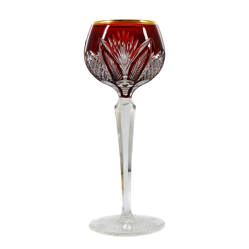 Stem glass with copper ruby overlay, Josephinenhütte, S. Haertel around 1920