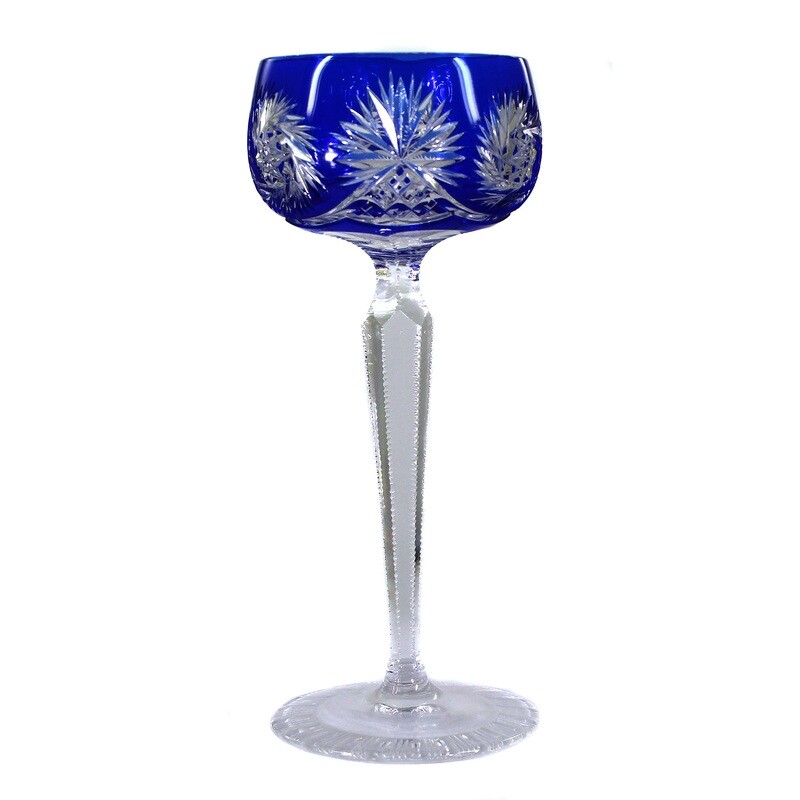 Stem glass with cobalt blue overlay and sling star, Josephinenhütte