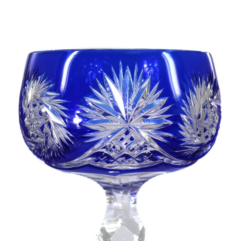 Stem glass with cobalt blue overlay and sling star, Josephinenhütte