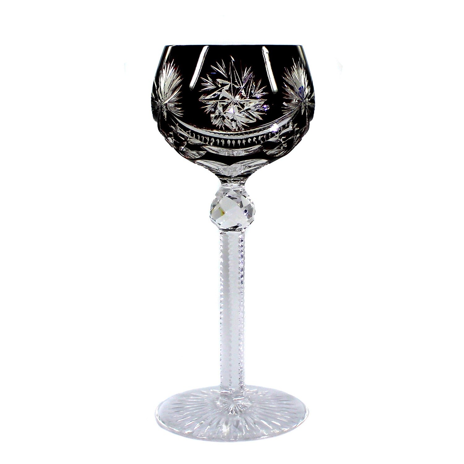 Stem glass with copper ruby overlay &amp; decorative cut decor, Josephinenhütte around 1920
