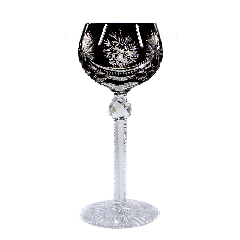 Stem glass with copper ruby overlay &amp; decorative cut decor, Josephinenhütte around 1920