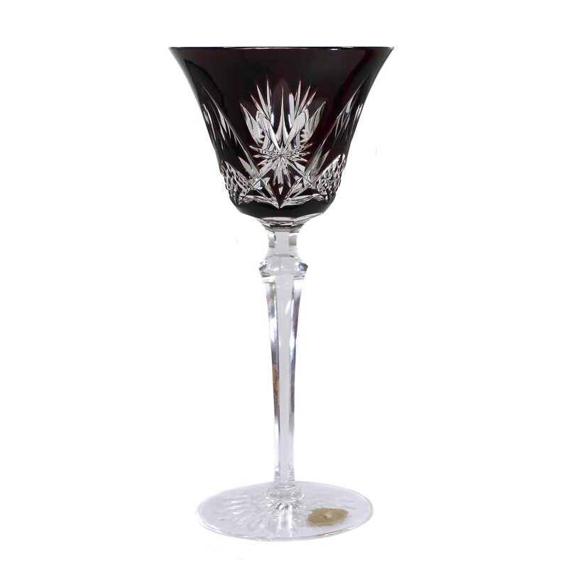 Stem glass with copper ruby colored bowl and decorative cut, Josephinenhütte
