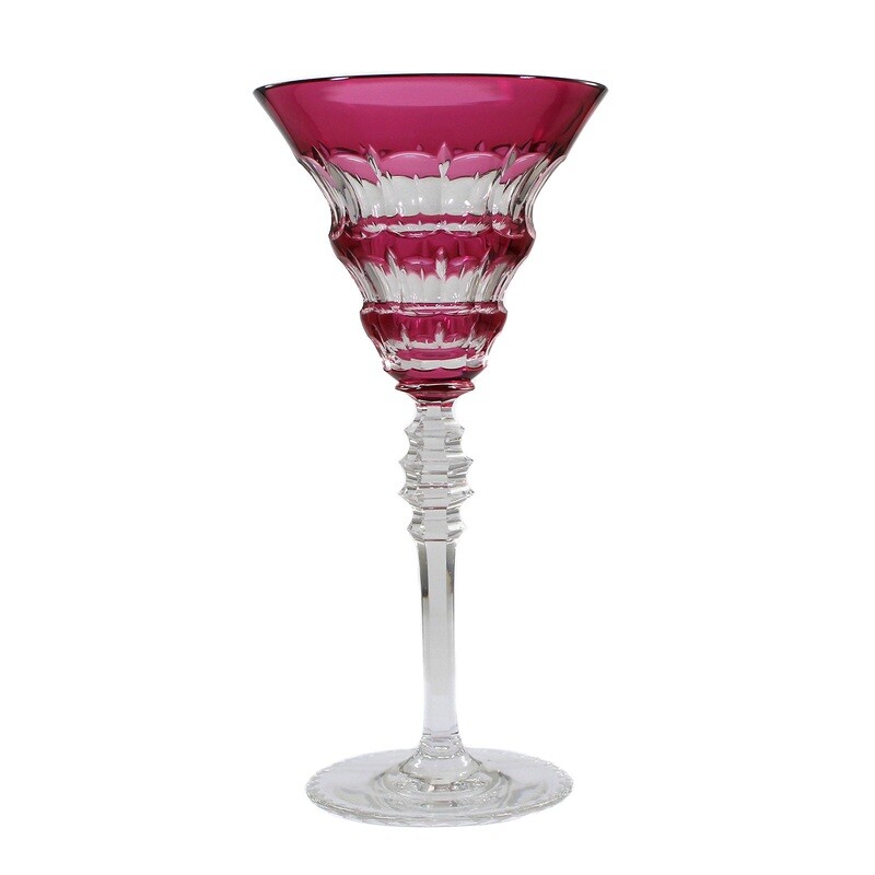 Stem glass with a magenta-colored cup, Josephinenhütte, designed by S. Haertel around 1924 ​
