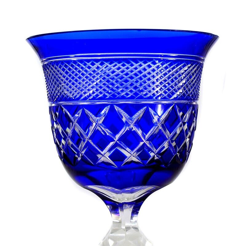 Stem glass with cobalt blue overlay &amp; decorative cut decor, Josephinenhütte around 1920