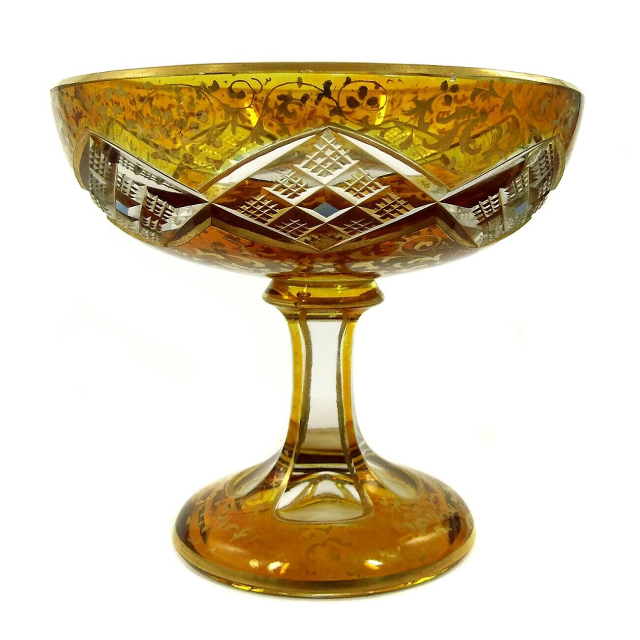 Foot bowl with amber-colored overlay and gold painting, Josephinenhütte