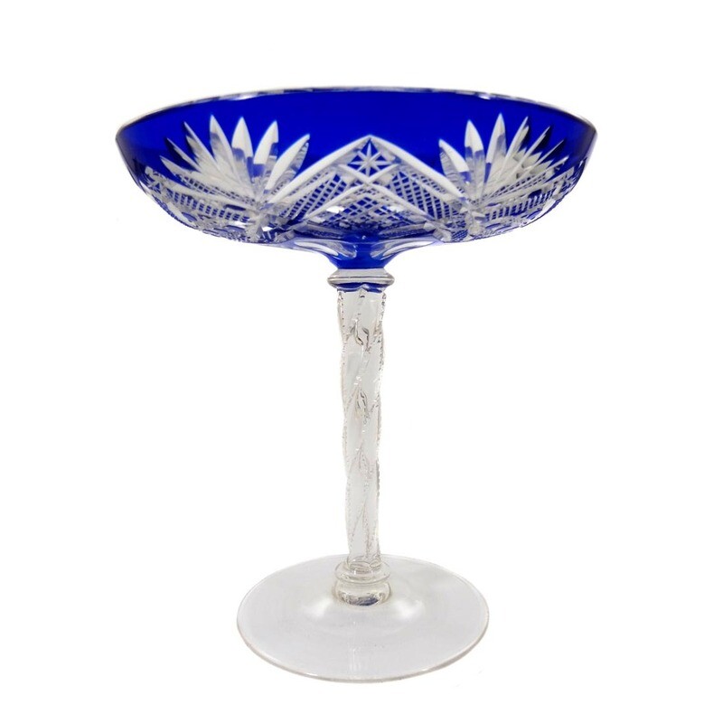 Stem glass with cobalt blue overlay, Josephinenhütte around 1910-20