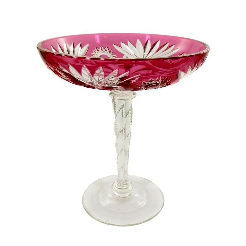 Stem glass with rose-colored overlay, Josephinenhütte around 1910-20