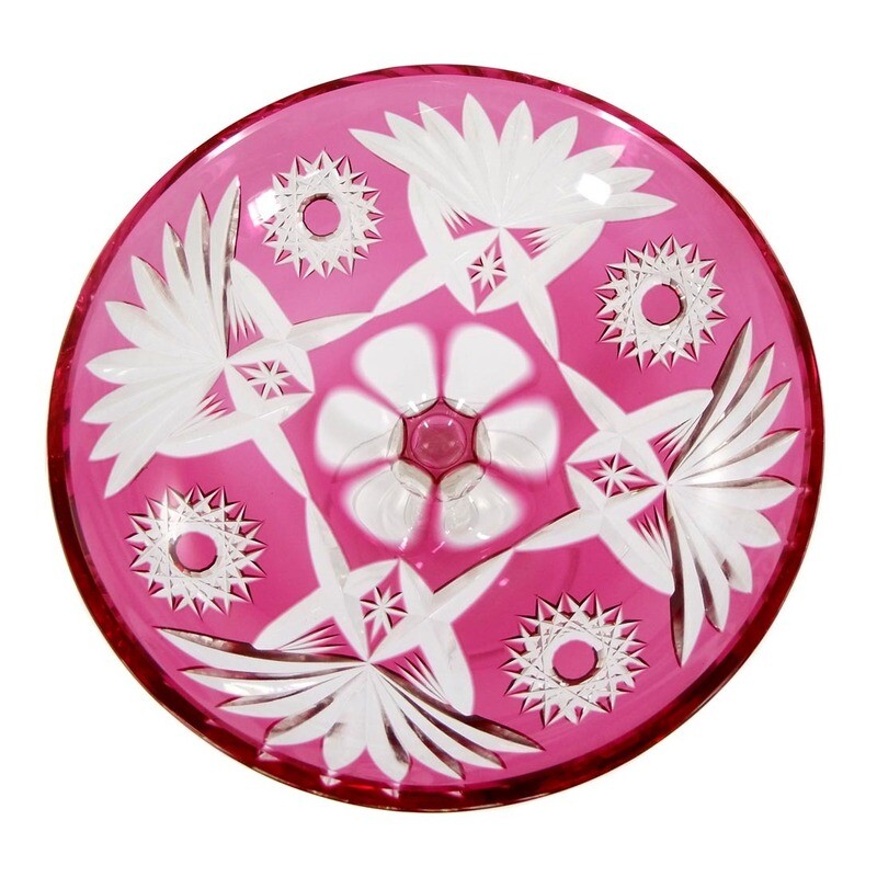 Stem glass with rose-colored overlay, Josephinenhütte around 1910-20